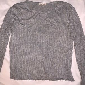 Gray Long Sleeve Cropped Shirt